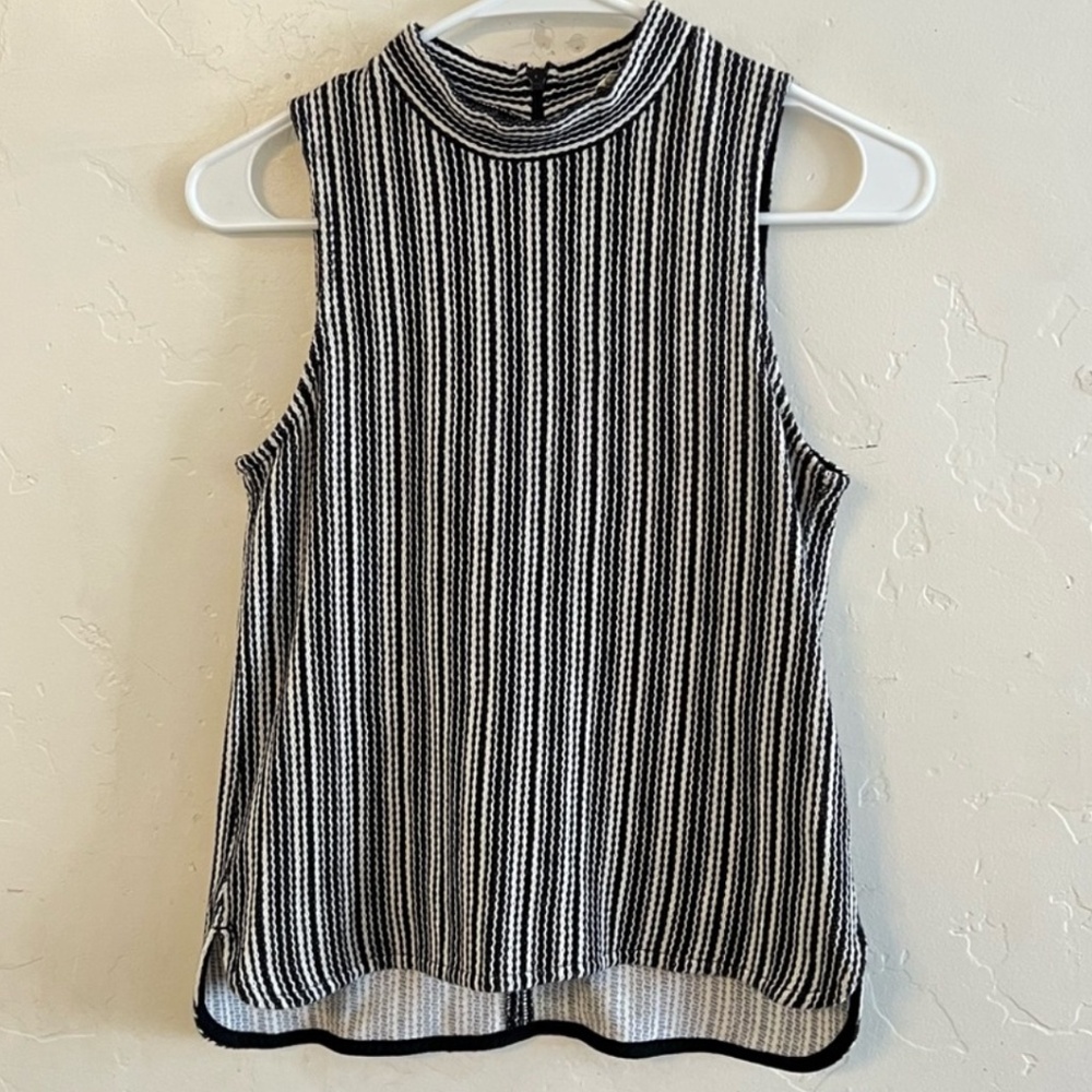 Madewell Black & White Striped Mockneck Tank Top Extra Small